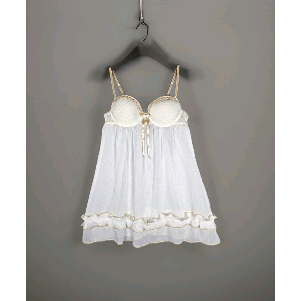 Apt. 9 Intimates White Pleated Babydoll Chemise Lingerie Underwire Pearl Bow S